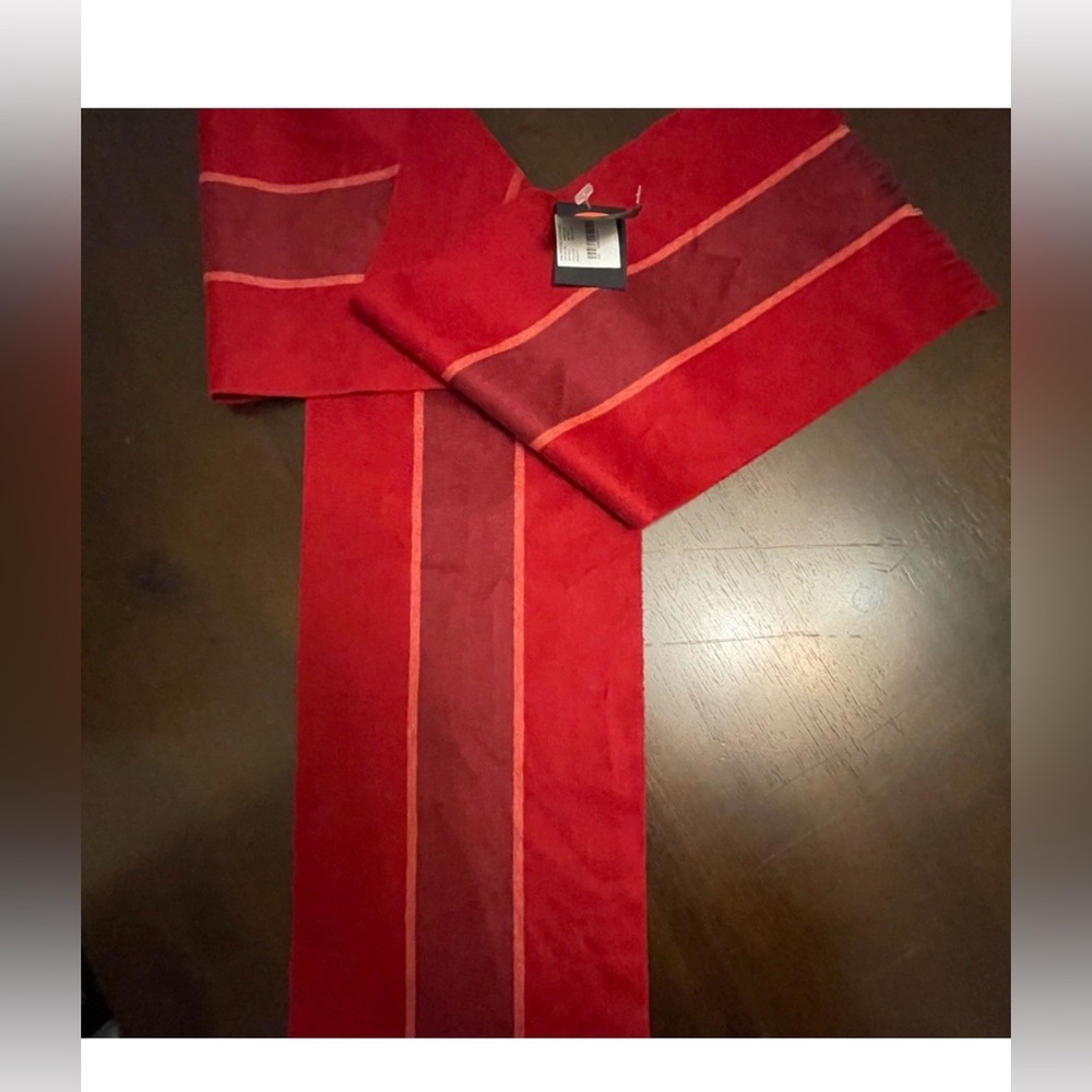 Burberry Red Wool Blend Scarf with Signature Equestrian Tag